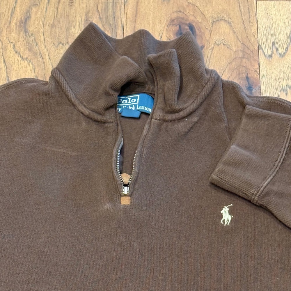 Polo Ralph Lauren Mens XL Brown Quarter Zip Pullover Cotton Knit Sweatshirt